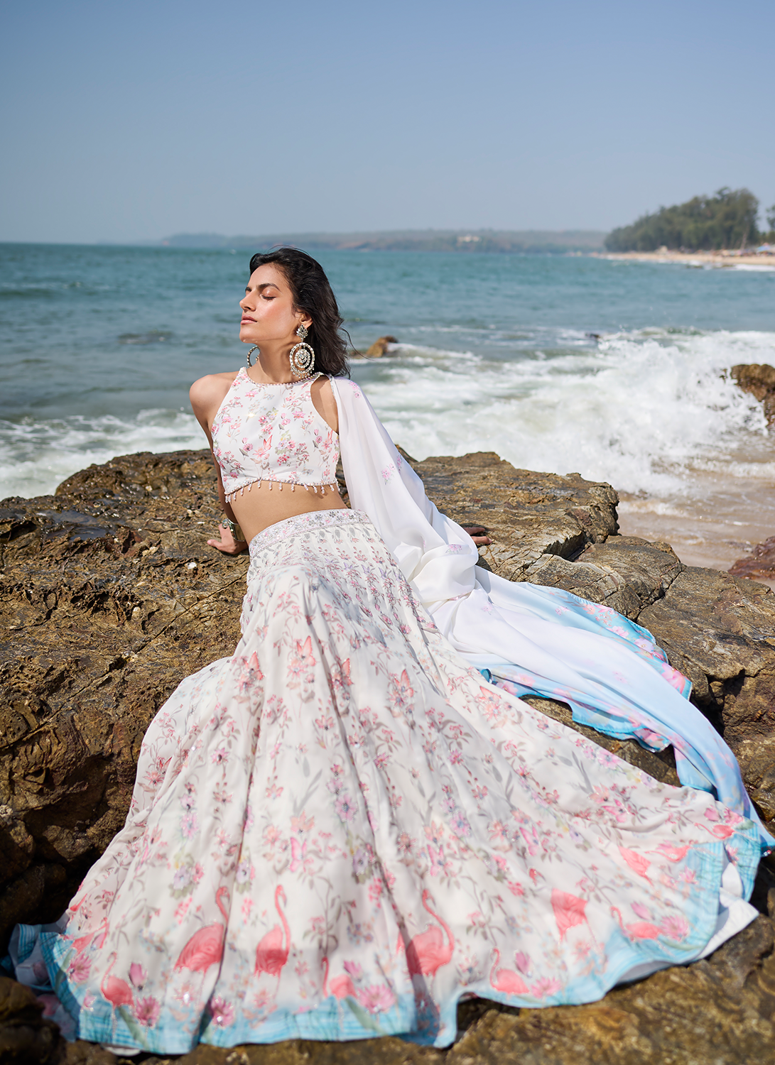 White Multicolor Floral Printed Lehenga – Lashkaraa