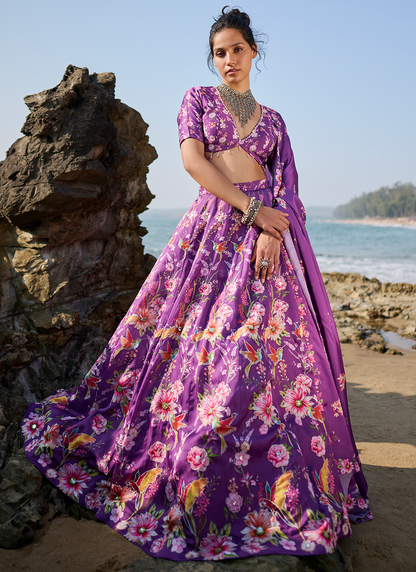 Purple Floral Printed Lehenga