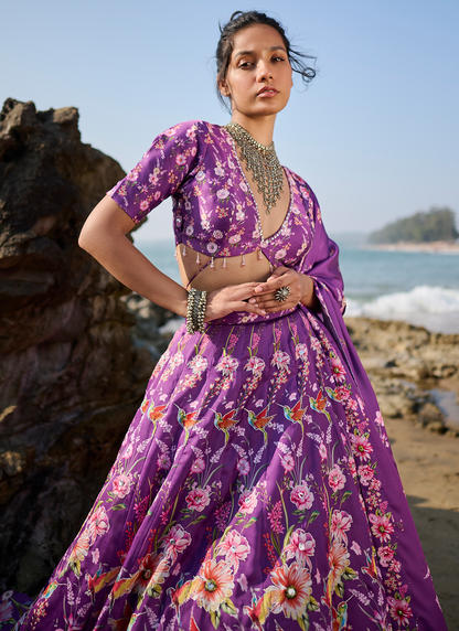 Purple Floral Printed Lehenga