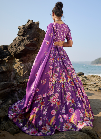 Purple Floral Printed Lehenga