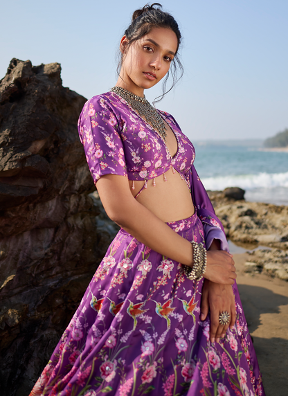 Purple Floral Printed Lehenga