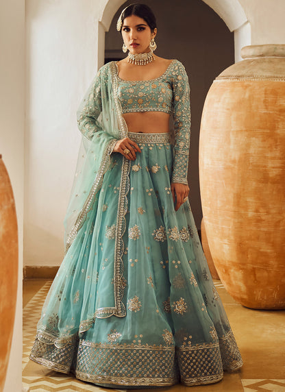 Dusty Blue Embroidered Lehenga