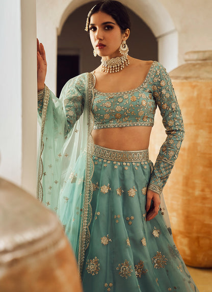 Dusty Blue Embroidered Lehenga