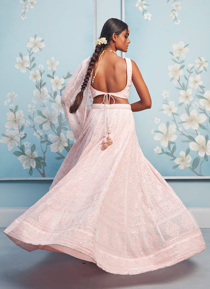 Light Pink Thread Embroidered Lehenga