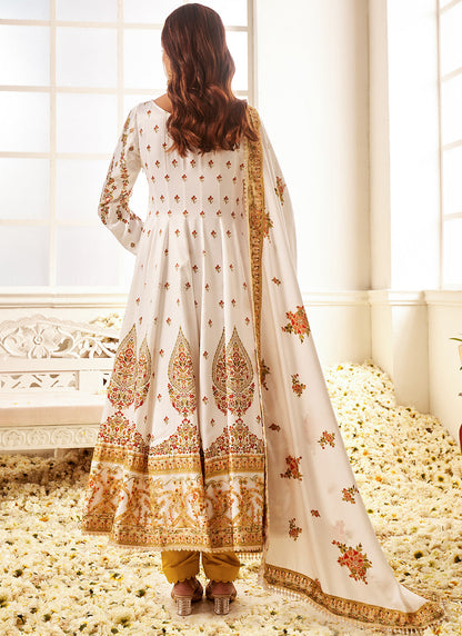 White Multicolor Floral Printed Anarkali