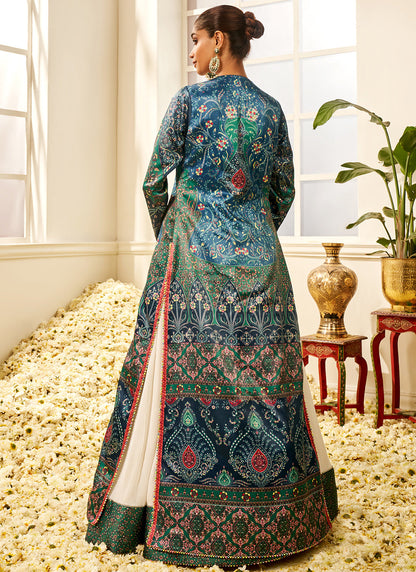 Teal Multicolor Floral Printed Lehenga With Jacket