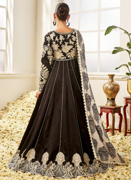 Black and White Floral Printed Anarkali