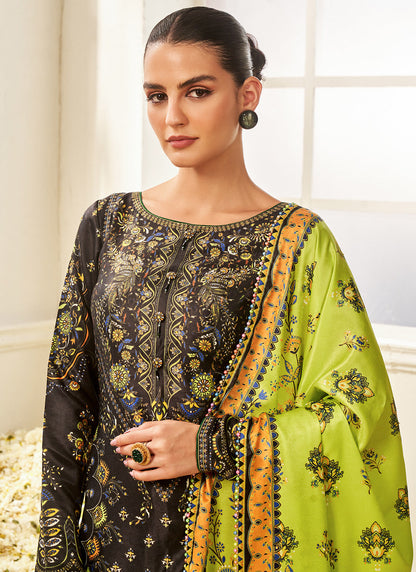 Black and Lime Green Floral Printed Patiala Suit