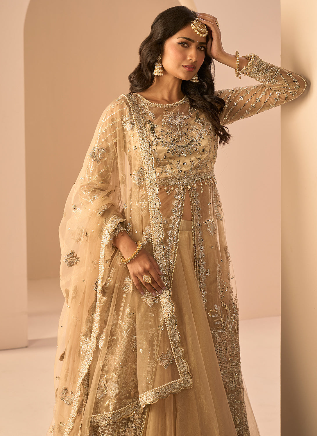 Taupe Designer Heavy Embroidered Wedding Lehenga Style Anarkali | Bridal  dresses, Lehenga style, Anarkali dress