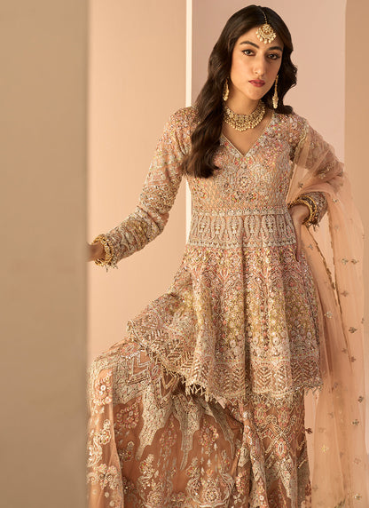 Dusty Peach Embroidered Sharara Suit