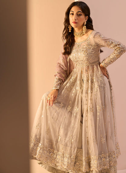 Grey Embroidered Anarkali Style Sharara