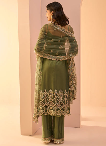 Dusty Green Embroidered Palazzo Suit