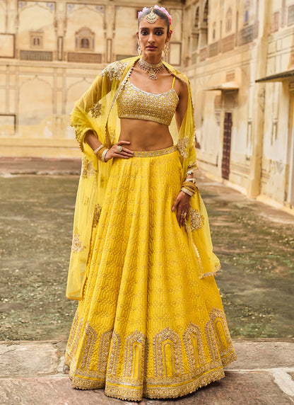 Yellow Embroidered Brocade Lehenga