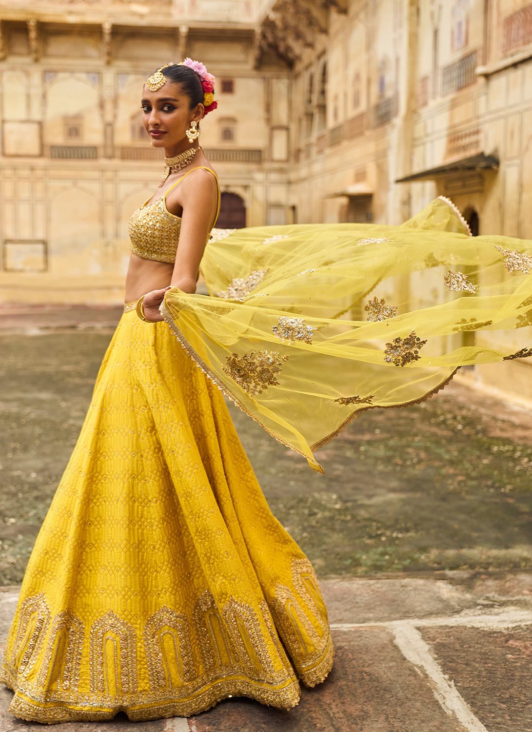 Buy Ochre Yellow & Gold Brocade Jamawar Zardozi Embroidered Lehenga Set  Online - RI.Ritu Kumar UAE Store View