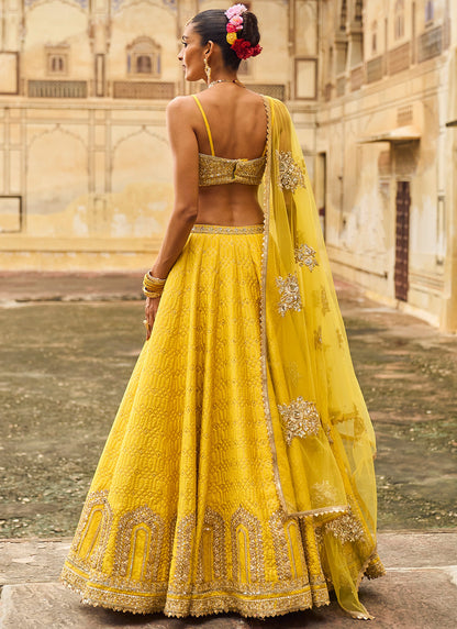 Yellow Embroidered Brocade Lehenga