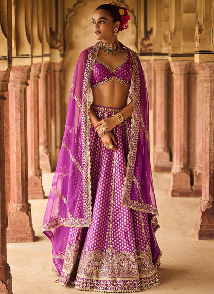 Purple Embroidered Brocade Lehenga