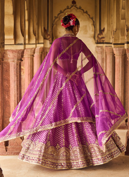 Purple Embroidered Brocade Lehenga