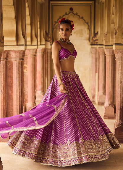 Purple Embroidered Brocade Lehenga