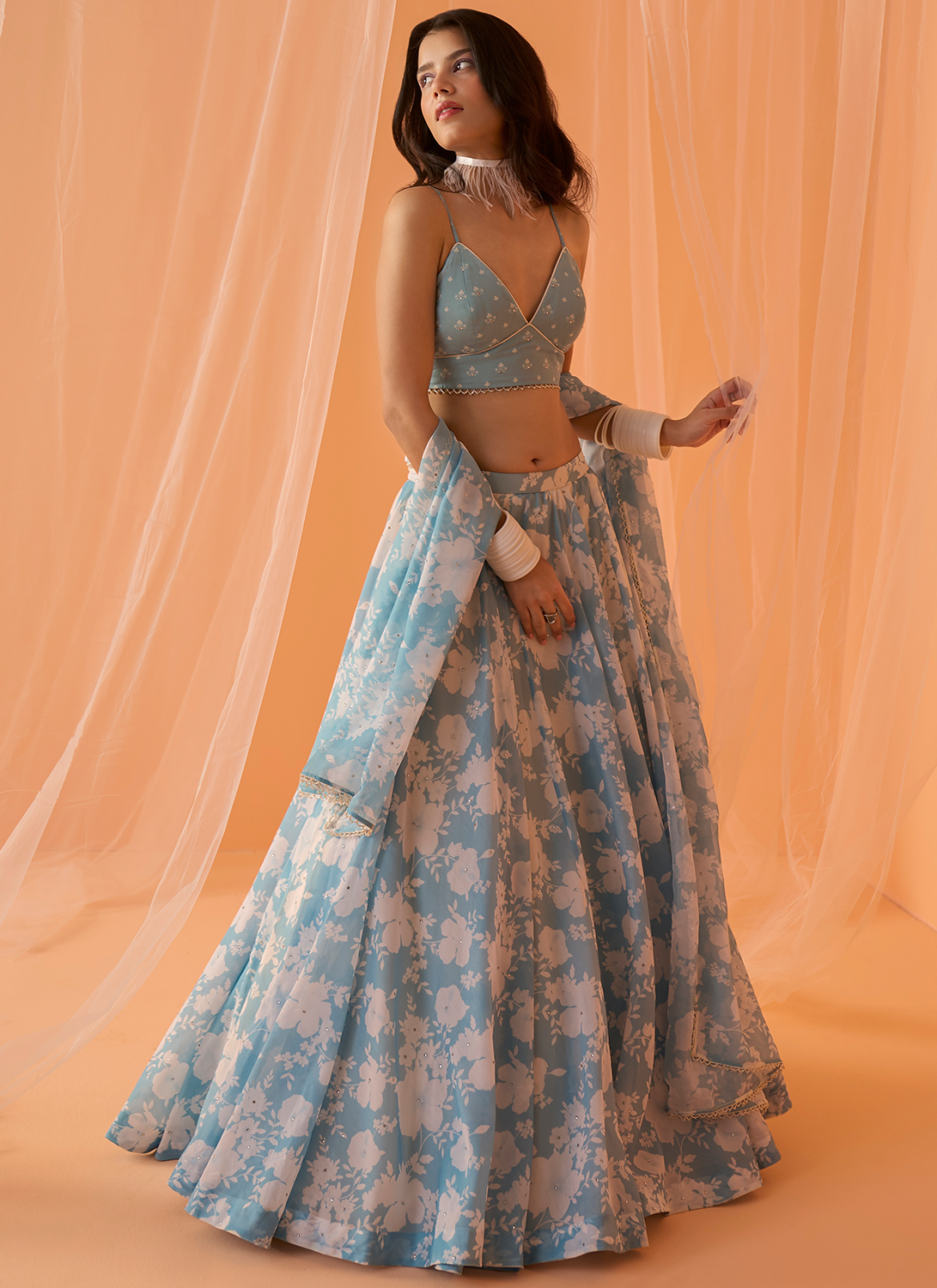 Latest Pakistani Bridal Blue Lehenga Choli Dress Online – Nameera by Farooq