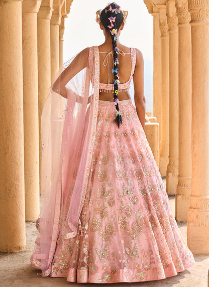 Peach Heavy Embellished Net Lehenga