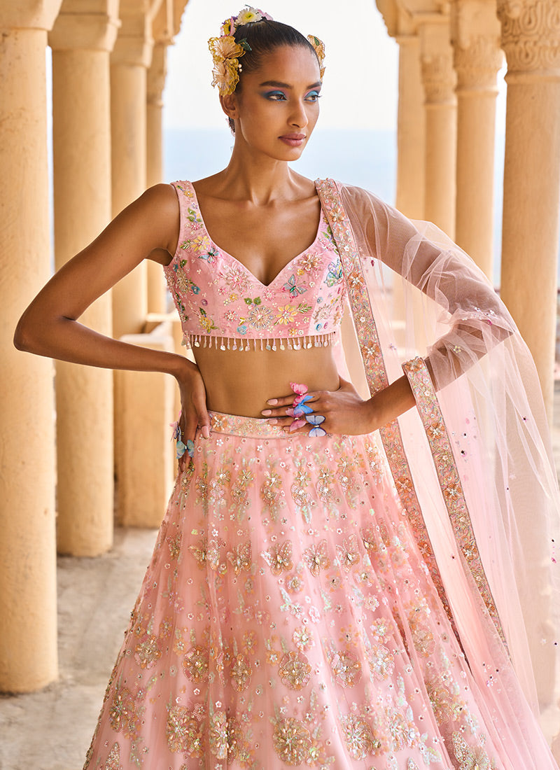 Pink And Silver Embroidered Lehenga Set | Ritika Mirchandani – KYNAH